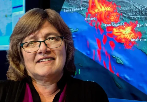 Lucy Jones speaking at the USGS at Caltech’s Seismological Laboratory in the Caltech media center Friday, March 18, 2016. (Photo by Walt Mancini/Pasadena Star-News)